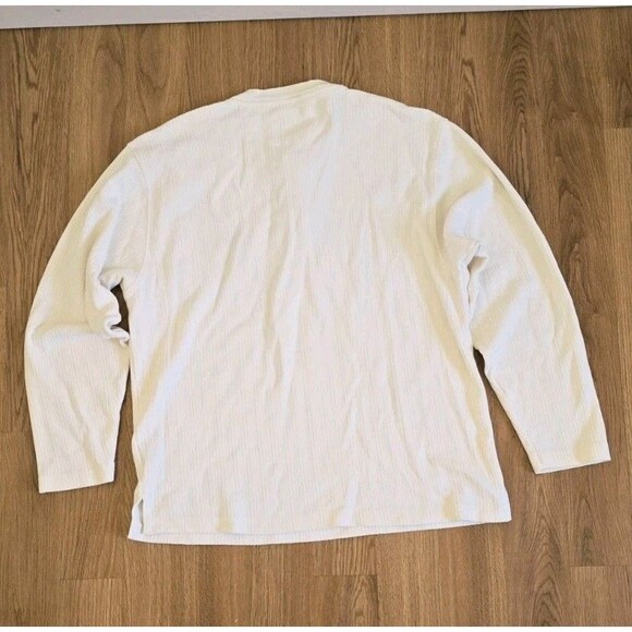 Vintage Chaps Ralph Lauren Cotton Sweatshirt Men Size L Ivory Ribbed Henley 90s - Picture 5 of 11